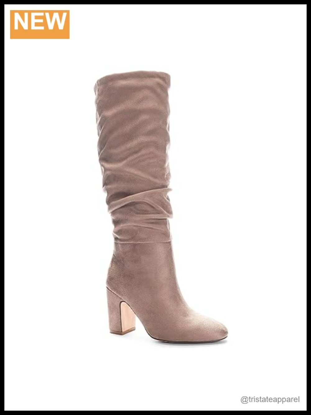 Faux Suede Knee High Slouchy Boots Almond Toe Block Heel Zip